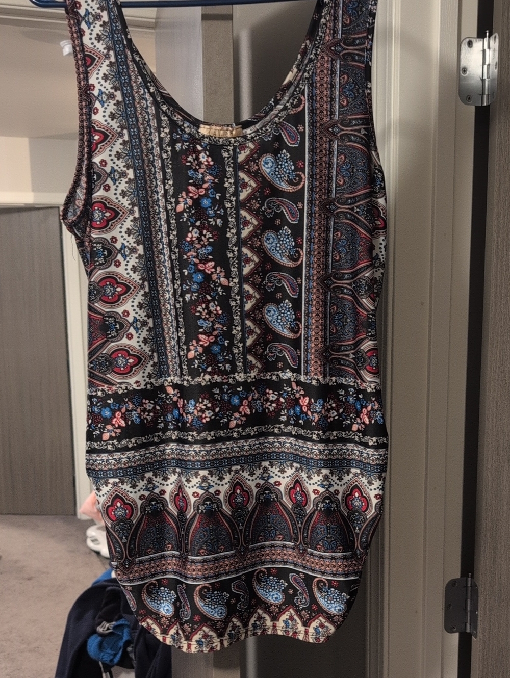 Sleeveless Paisley & Floral Print Tank Dress - Navy, Blue, Pink